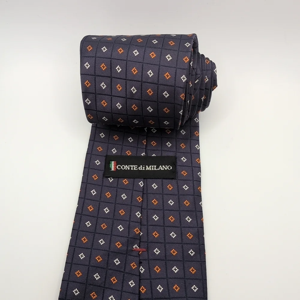 Cont Di Milano 100% Silk Tie Blue And Orange